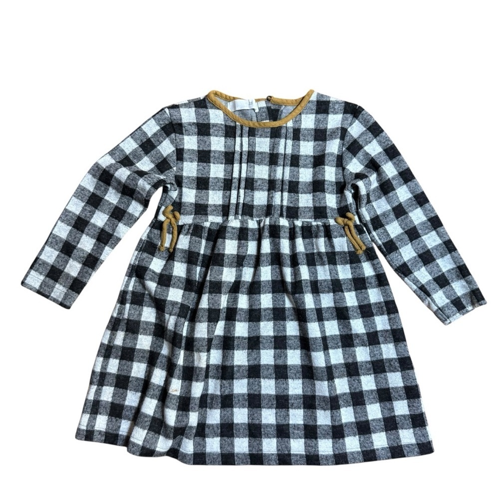 Zara Girls Black & White Gingham Plaid Long Sleeve Dress-Size 3-4 years